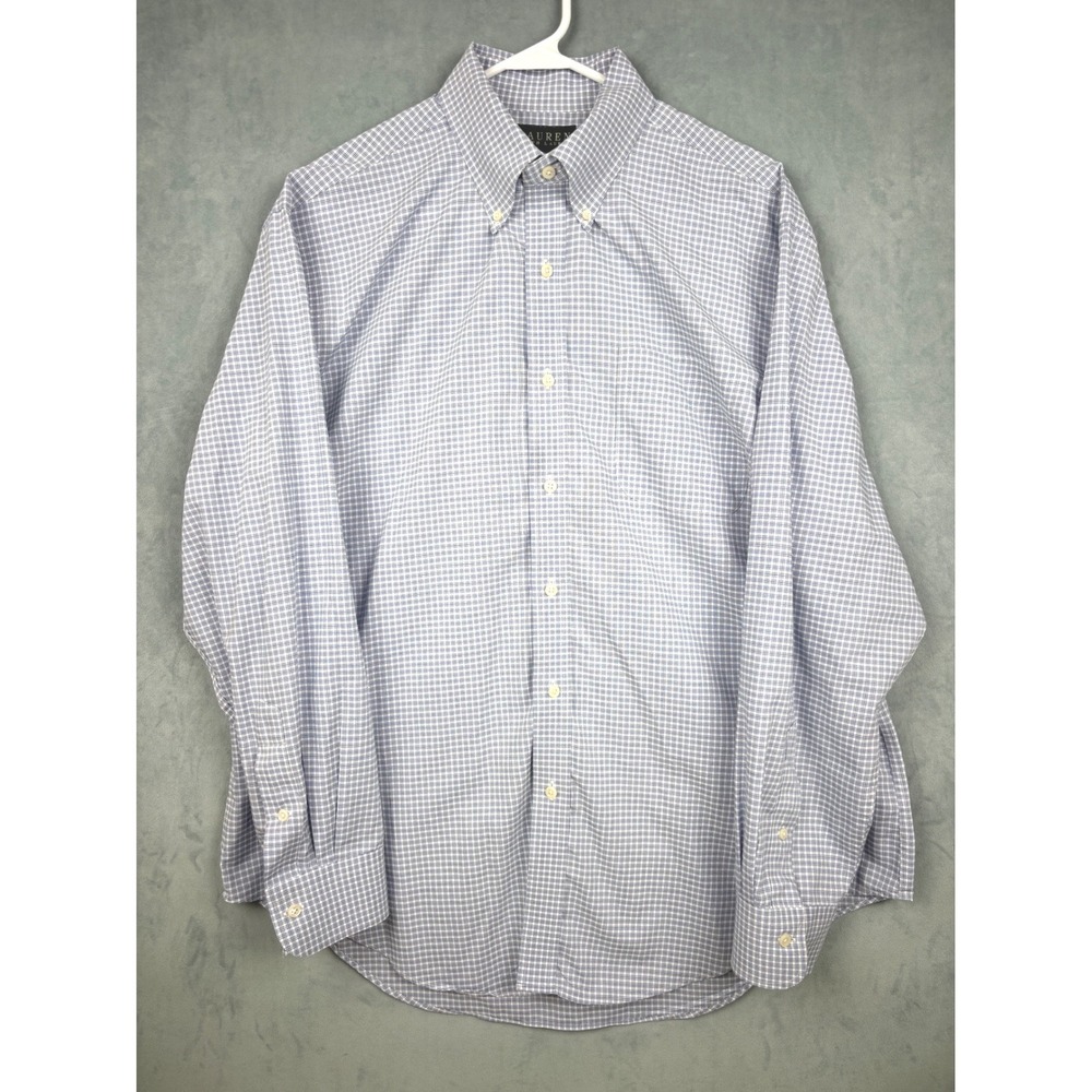Lauren Ralph Lauren Mens 17 34/35 Blue White Check Classic Fit Non Iron Shirt